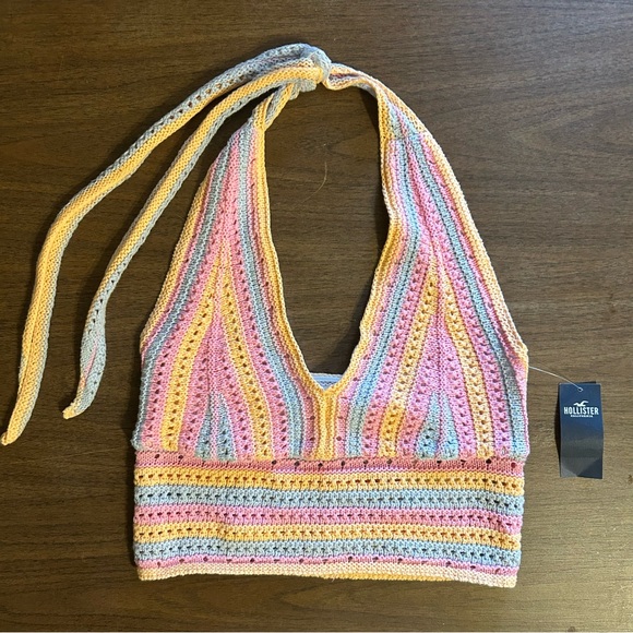 Hollister Tops - Hollister Crochet Halter Women Medium Top Festival Rainbow Knit Boho NWT